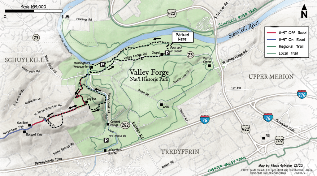 Steve Spindler's trail map of Valley forge