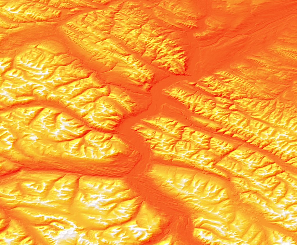 Candy corn style DEM created using Geographic Imager Terrain Shader tool